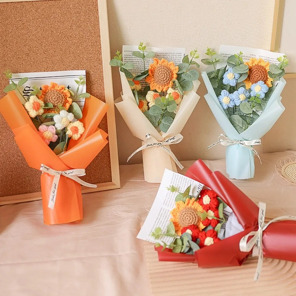 Charming Handmade Crochet Bouquet - Eternal Sunflower & Daisy Arrangement for All Occasions