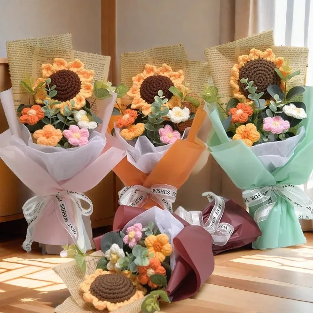 Charming Handmade Crochet Bouquet - Eternal Sunflower & Daisy Arrangement for All Occasions