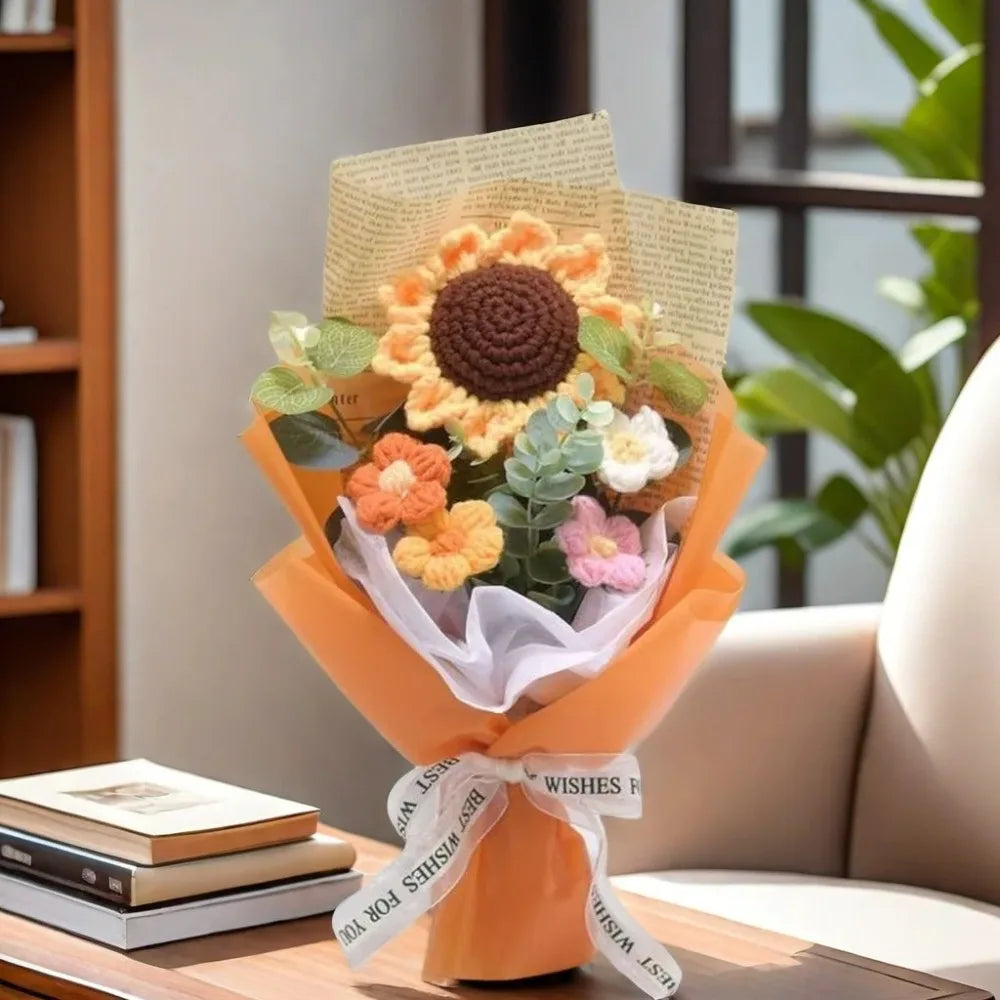 Charming Handmade Crochet Bouquet - Eternal Sunflower & Daisy Arrangement for All Occasions